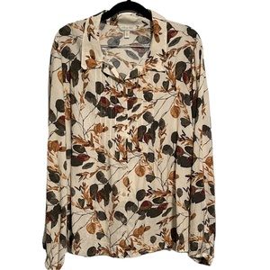 Olivia Sky Leaves Button Up Blouse NWT XXL